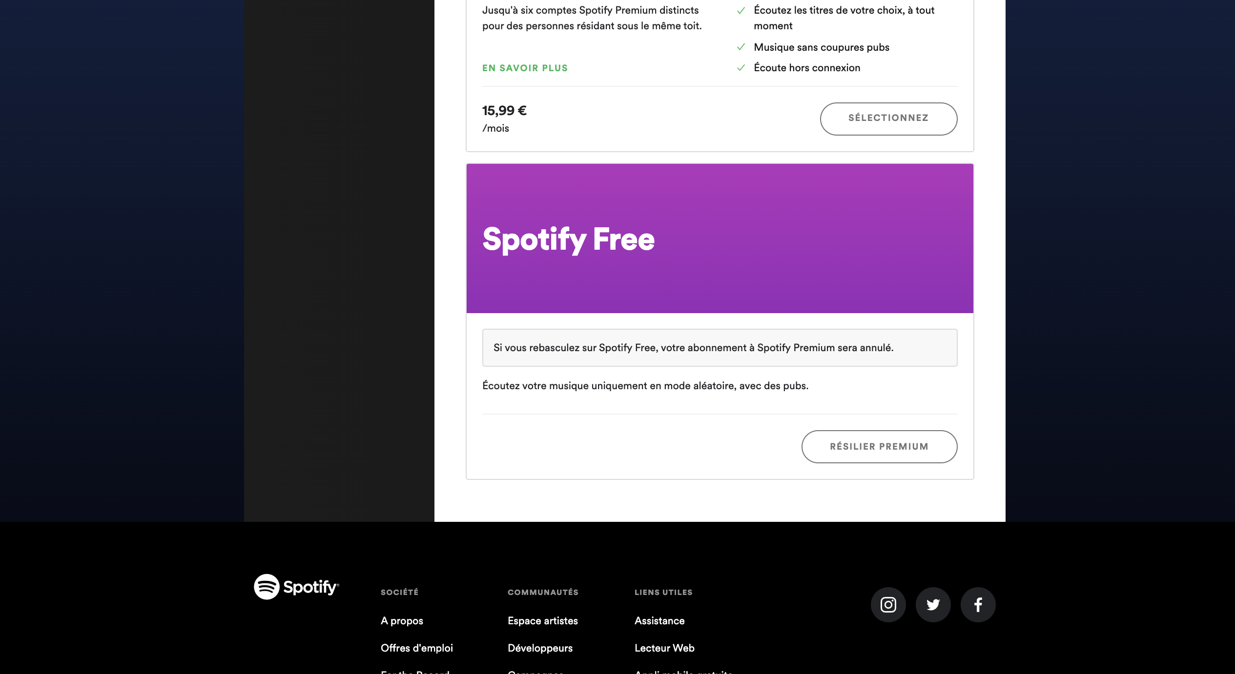 Résiliation Spotify - Etape Résilier premium