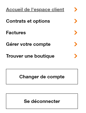 Capture d'écran - cliquez sur contrats et options pour résilier votre box Orange